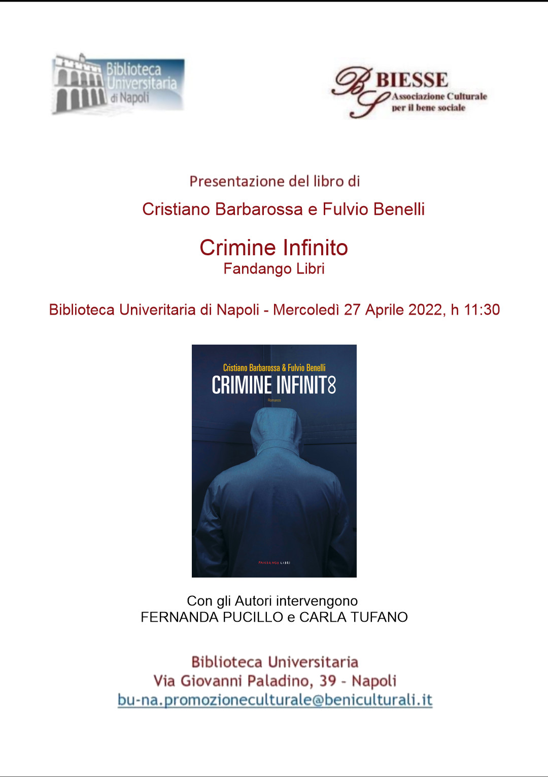 Presentazione del libro di Cristiano Barbarossa e Fulvio Benelli " Crimine Infinit8"